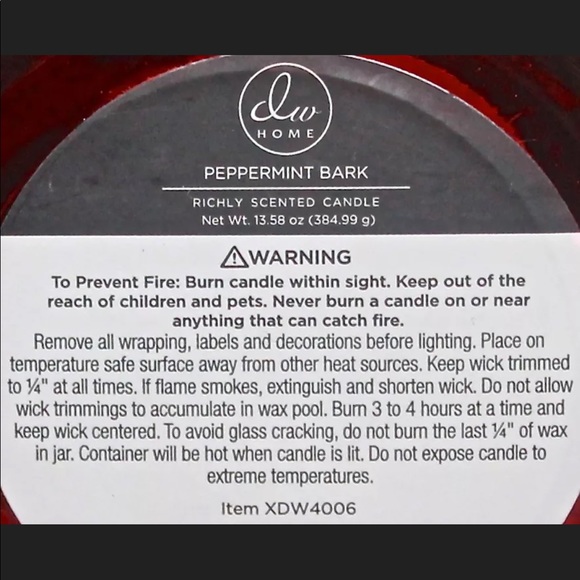 DW HOME CANDLE PEPPERMINT BARK 3 WICK SCENTED NEW - Picture 3 of 3